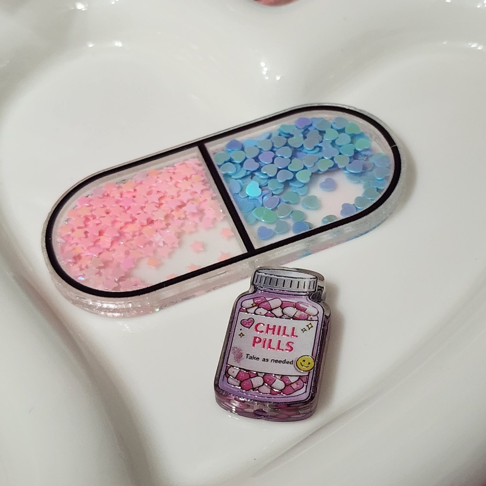 Chill PIlls Shaker Flatback Focal Bead Badge Crafts Keychain Beaded Pen Clip